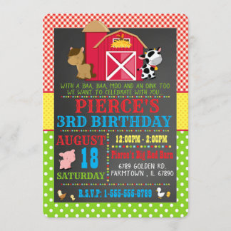 Barnyard Farm Animal Anniversaire Fête Invitation