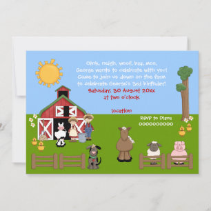 Barnyard farm animal kids birthday invitation