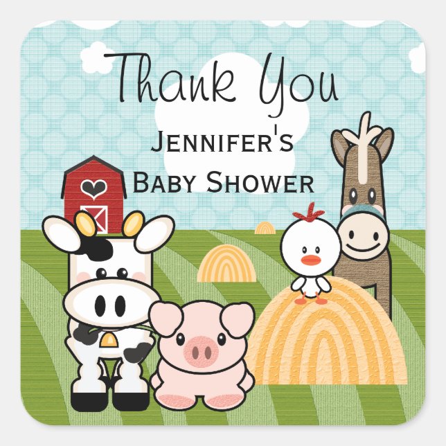 Barnyard Farm Animal Party Favour Sticker Labels (Front)