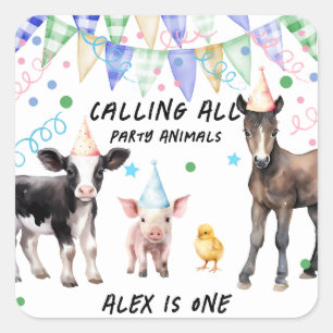 Barnyard Farm Animals 1st Birthday  Square Sticker