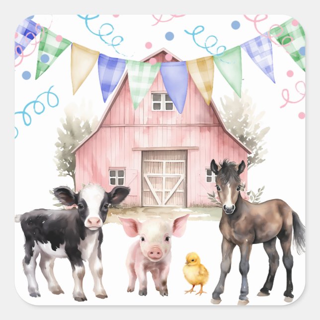 Barnyard Farm Animals 1st Birthday  Square Sticker (Front)