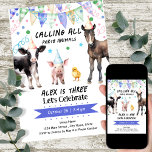 Barnyard Farm Animals 3rd Birthday Invitation<br><div class="desc">Children's farm animal barnyard birthday theme. Easy to personalize. Also available as a digital download! pig, cow, chick, horse watercolor graphics with confetti, bunting banners, party hats cute and whimsical</div>