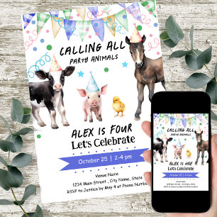 Barnyard Farm Animals 4th Birthday  Invitation