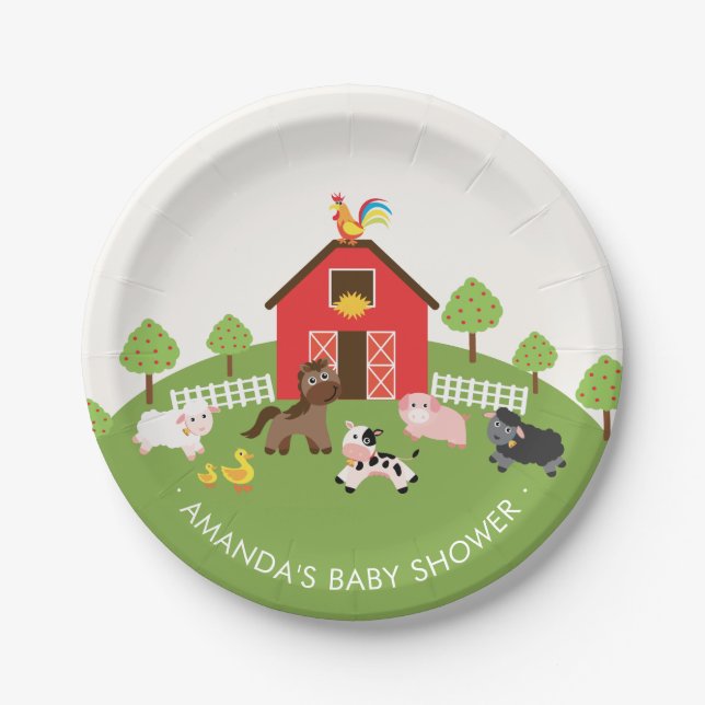 Barnyard Farm Animals Baby Shower 7" Plate (Front)