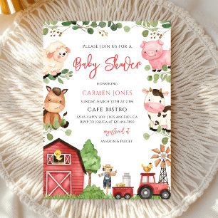 Barnyard Farm Animals Baby Shower Invitation