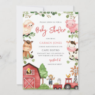 Barnyard Farm Animals Baby Shower Invitation