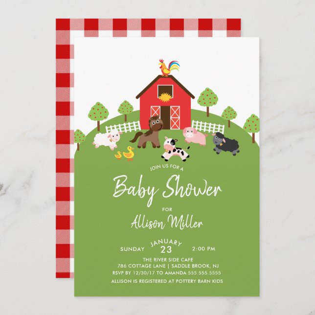 Barnyard Farm Animals Baby Shower Invitation (Front/Back)