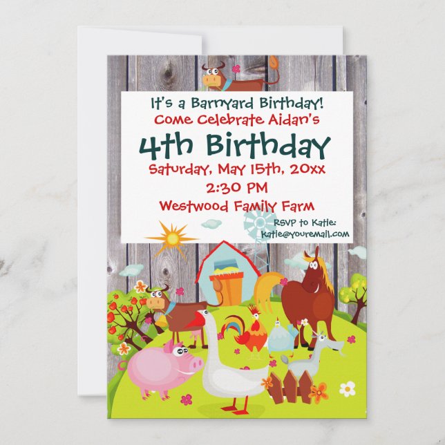 Barnyard Farm Animals Barnwood Birthday Invitation (Front)