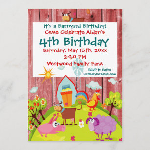 Barnyard Farm Animals Barnwood Birthday Invitation