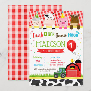 Barnyard Farm Animals Birthday Party Invitations