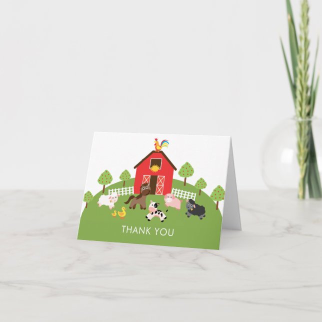 Barnyard Farm Animaux Baby shower Merci Note (Devant)