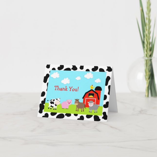 Barnyard Farm Animaux pliés Merci Note Cartes (Devant)