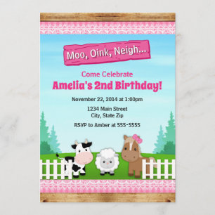 Barnyard Farm Birthday Girl Invitation Pink
