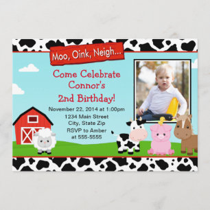 Barnyard Farm Birthday Invitation 5x7 Photo Card