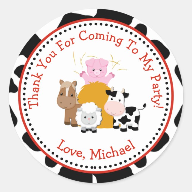 Barnyard Farm Birthday Party Favour Tag Sticker (Front)