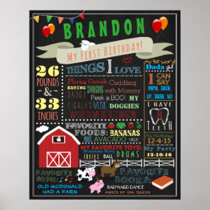 Barnyard First Birthday Poster 16x20
