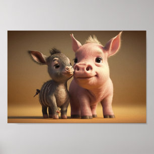 Barnyard Friends Series - Donkey and piglet Poster