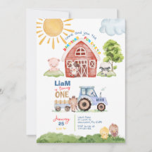Barnyard Fun 1st Birthday Invitation