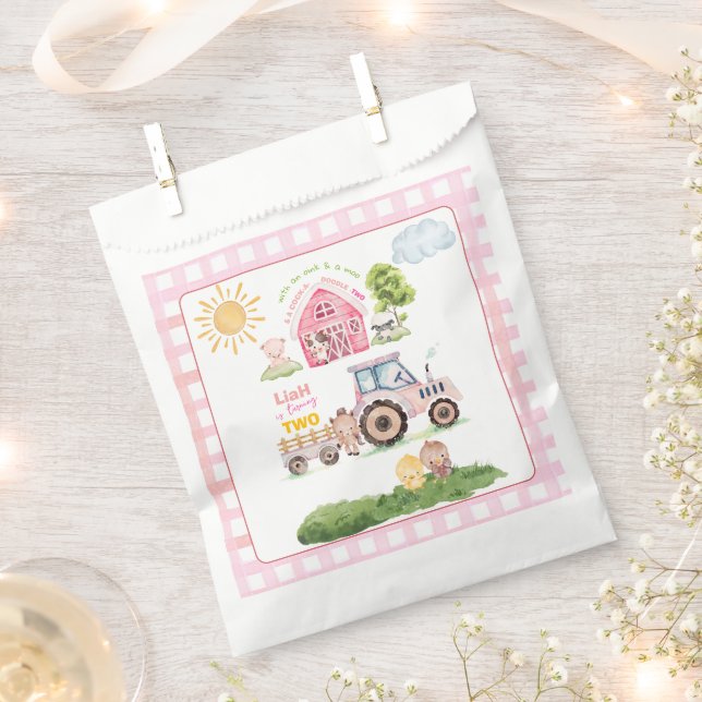 Barnyard Fun Pink 2nd Birthday  Favour Bag (Clipped)