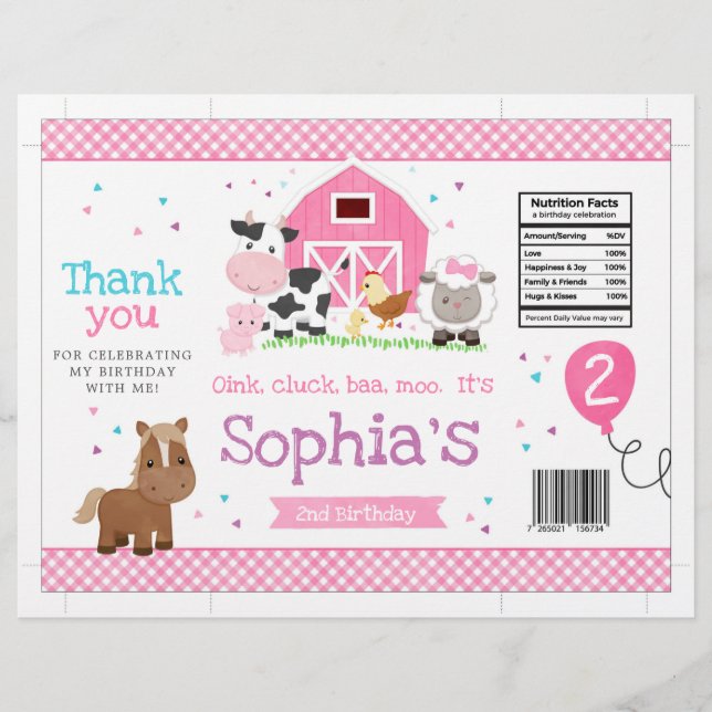 Barnyard Girl Birthday Party Chip Bag Wrapper (Front)