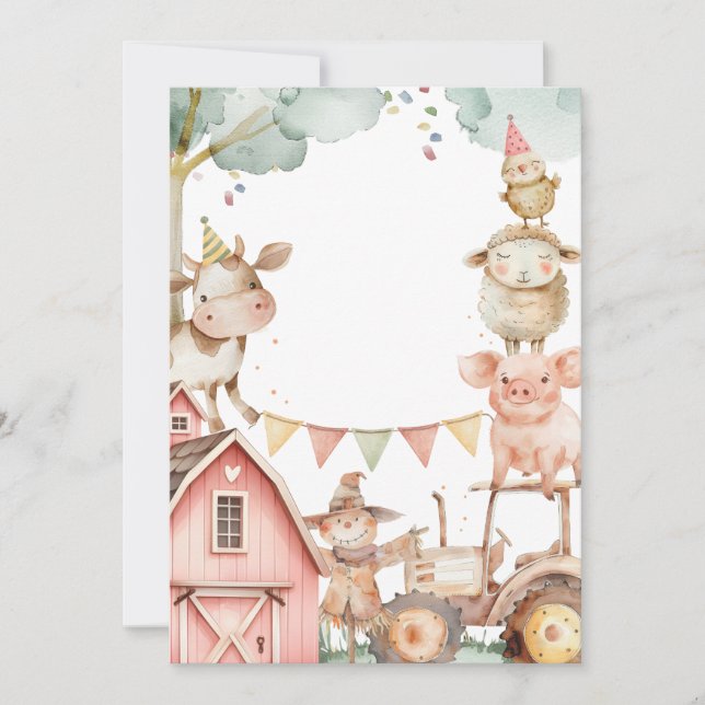 Barnyard Girl Pink Farm 2e Invitation anniversaire (Devant)