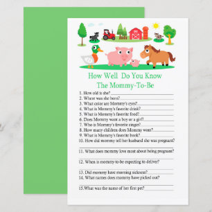Barnyard How well do you know baby shower game