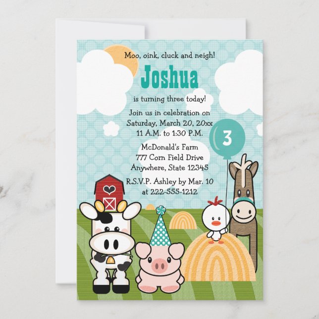 Barnyard Party Farm Birthday Invitations Any Age (Front)