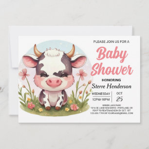  Barnyard Pastel Modern Cow Baby Shower Invitation