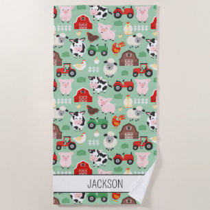 Barnyard Pattern Farm Animal Cute Kids Beach Towel