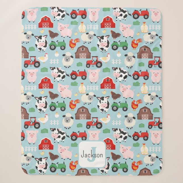 Barnyard Pattern Farm Animal Cute Kids Sherpa Blanket (Front)