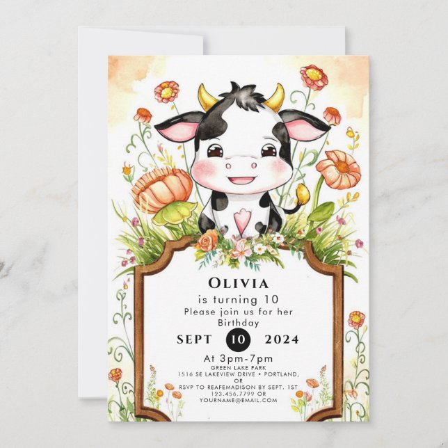 Barnyard Simple Cow Birthday Invitation (Front)