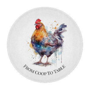 Barnyard Splendour: Watercolor Hen, custom Cutting Board