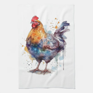 Barnyard Splendour: Watercolor Hen Kitchen Towel