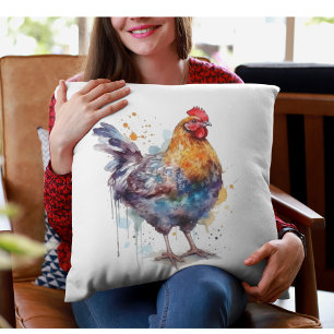 Barnyard Splendour: Watercolor Hen Throw Pillow