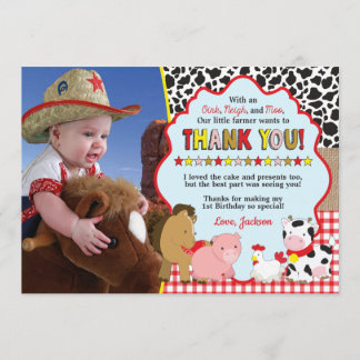 Barnyard Thank You Card with Photo | Farm Birthday