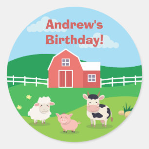 Barnyard with Animals Birthday Party Favour Classic Round Sticker