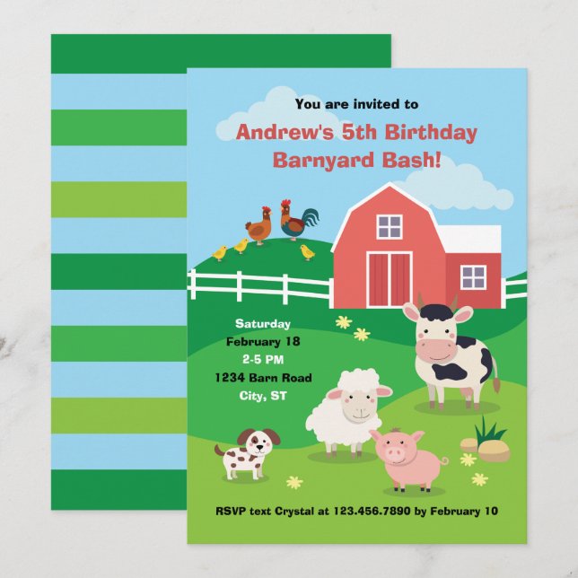 Barnyard with Animals Birthday Party Invitation (Front/Back)