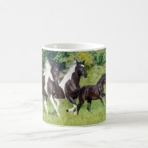 Barock Pinto Horses Herd with Cute Foal Galloping  Coffee Mug