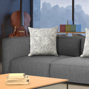 Baroque Acanthus Leaf Grey Throw Pillow