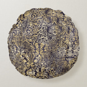 Baroque and Damask arabesque motifs ripped abstrac Round Pillow