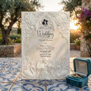 Baroque Angel & Swans Vintage Cream Wedding  Invitation