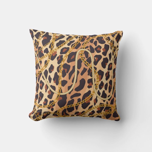 Baroque Animal Print, Chain Design Throw Pillow (Front)