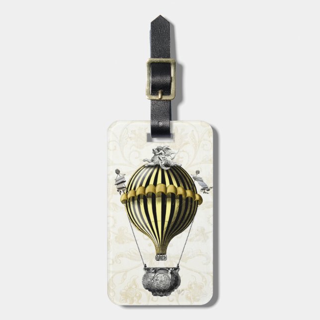 Baroque Balloon Black Yellow Luggage Tag (Front Vertical)