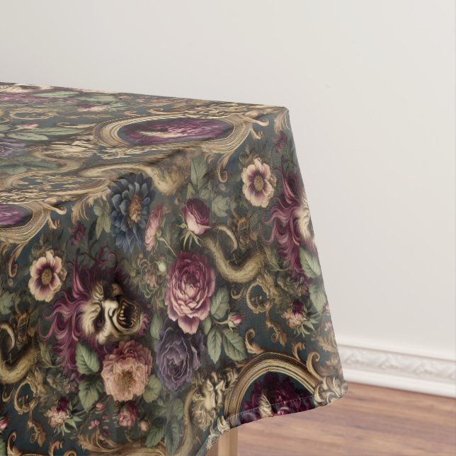 Baroque Battles & Blooms – Gothic Medium Pattern Tablecloth (In Situ)