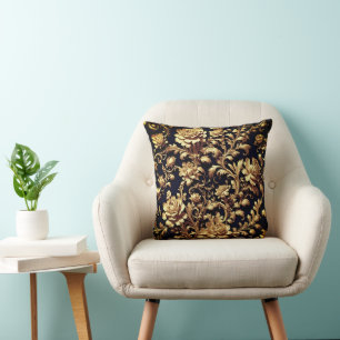 Baroque Black & Gold Floral Accent Throw Pillow