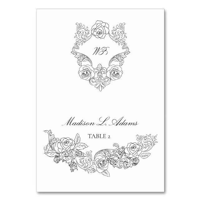 Baroque Black & White Elegant Foldable Name Card (Front)