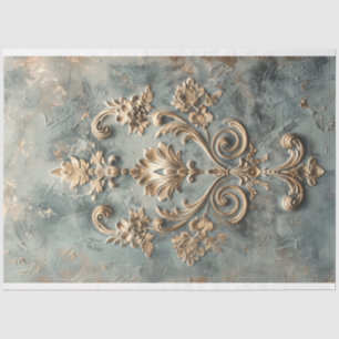 Baroque Blue Gold Embossed Effect Demask Pattern Tissue Paper