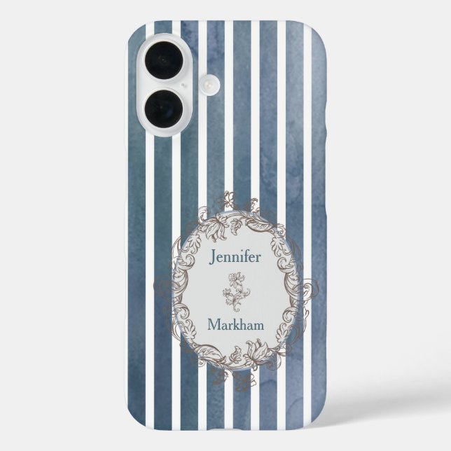 Baroque Blue-Grey Watercolor Stripe  Case-Mate iPhone Case (Back)
