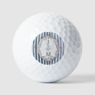 Baroque Blue-Grey Watercolor Stripe  Golf Balls
