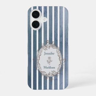 Baroque Blue-Grey Watercolor Stripe iPhone 16 Case